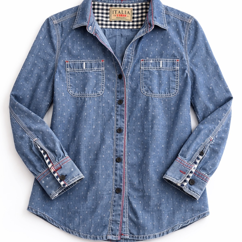 Men’s Italia Blue Denim Button-Up Shirt Size Small